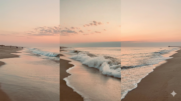 Ocean waves on a sandy beach at sunset illustrating the calming benefits of salt air and the ocean smell